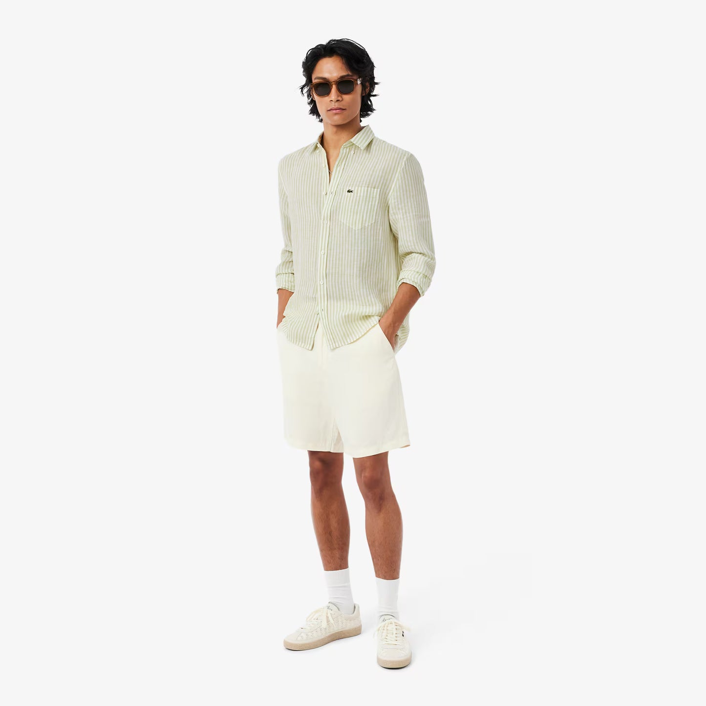 Chemise rayée en lin coupe droite
