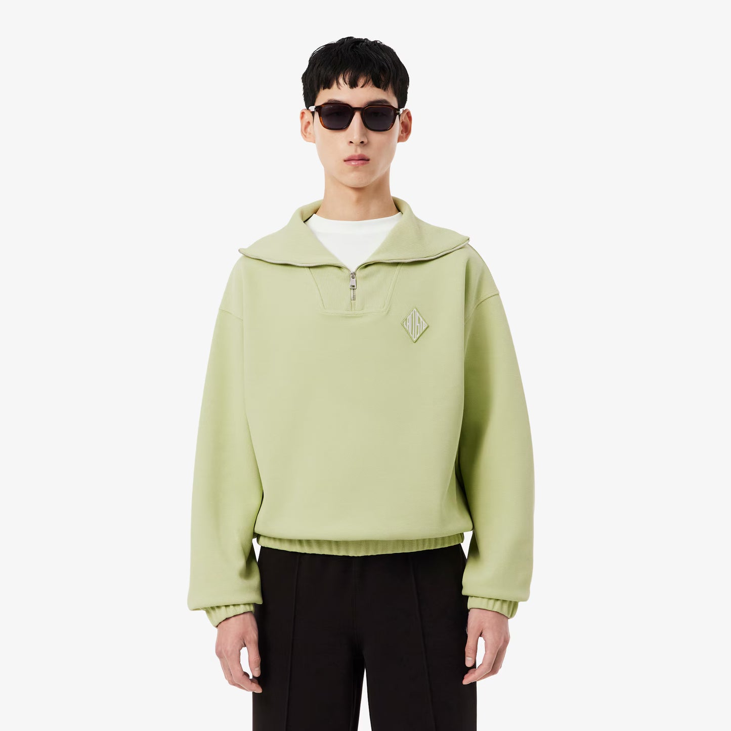 Sweat-shirt en piqué à col zippé ample