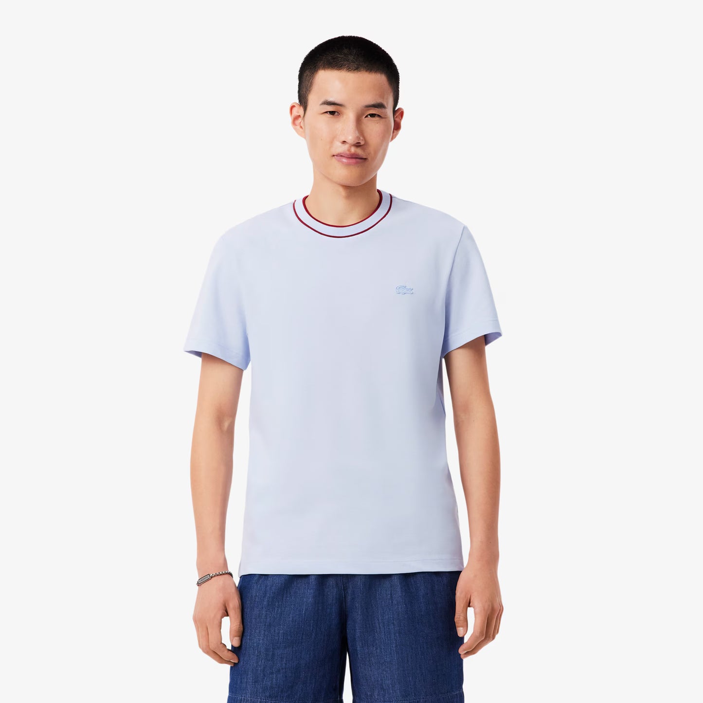 T-shirt à col rayé en piqué stretch