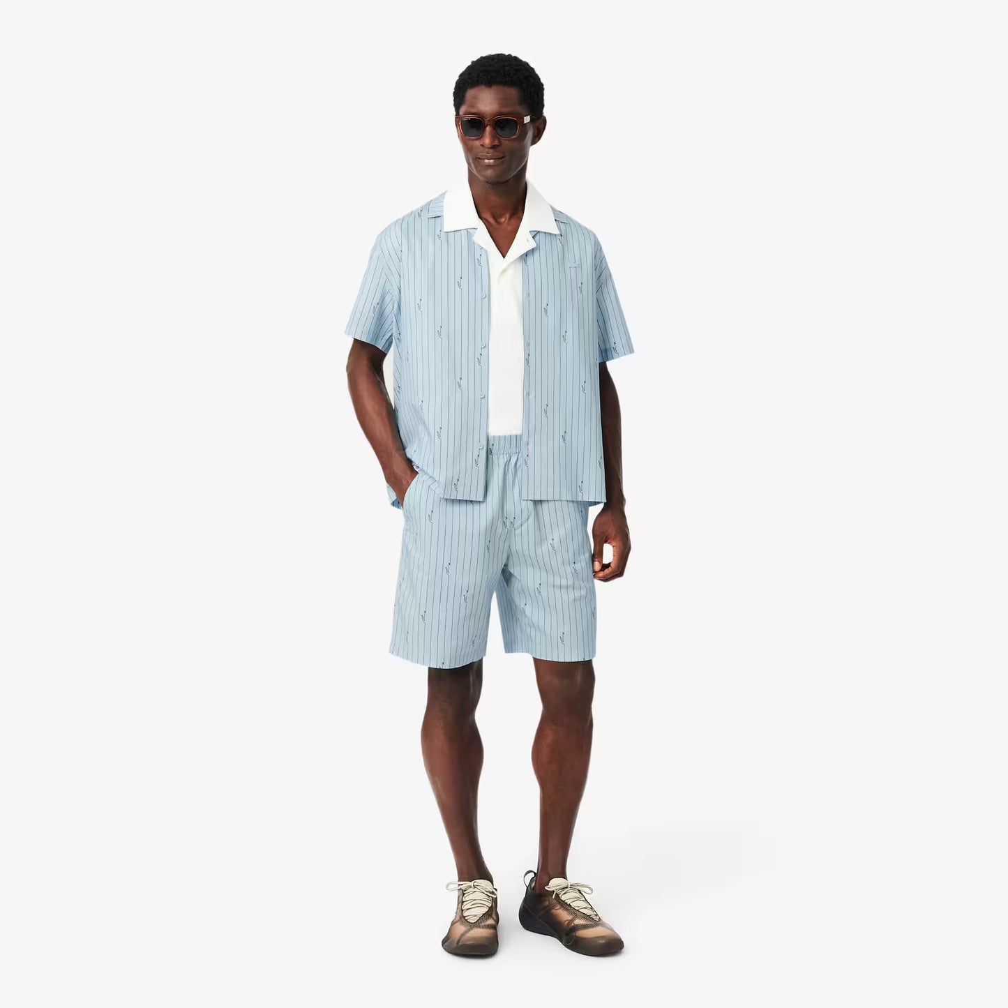 Short en coton rayé imprimé crocodile