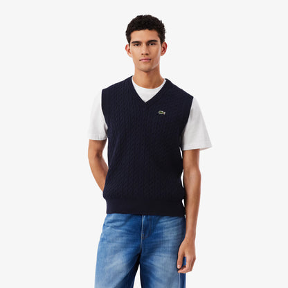 Gilet pull en coton tricoté torsadé
