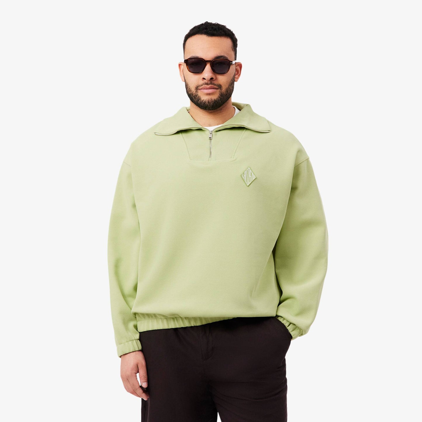 Sweat-shirt en piqué à col zippé ample