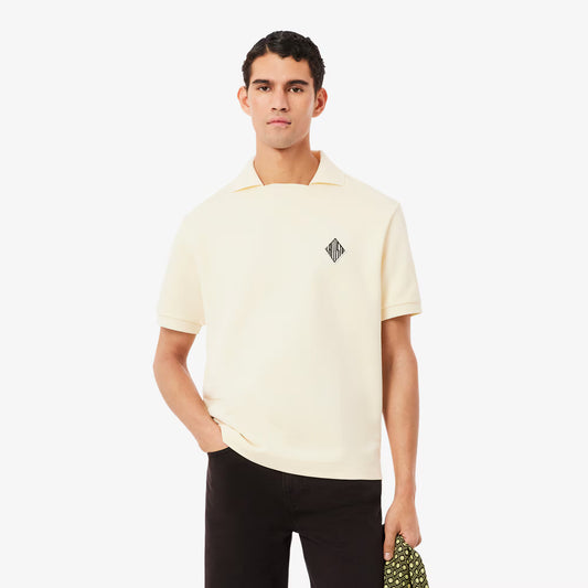 Locker geschnittenes Fleece-Poloshirt mit Badge-Akzent