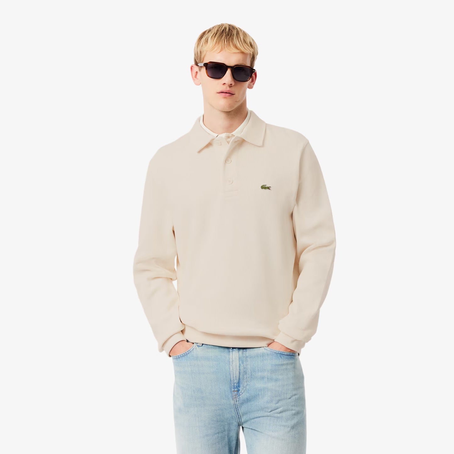 Sweat-shirt en coton côtelé à col polo